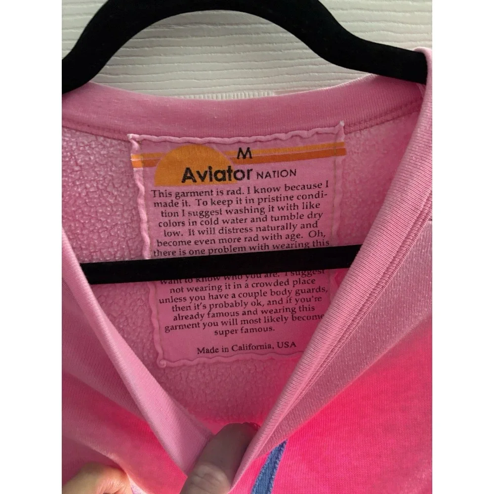 Aviator Nation Bolt Chevron Stripe Sweatshirt Crewneck USA Womens Med Pink SPOTS - Picture 6 of 7